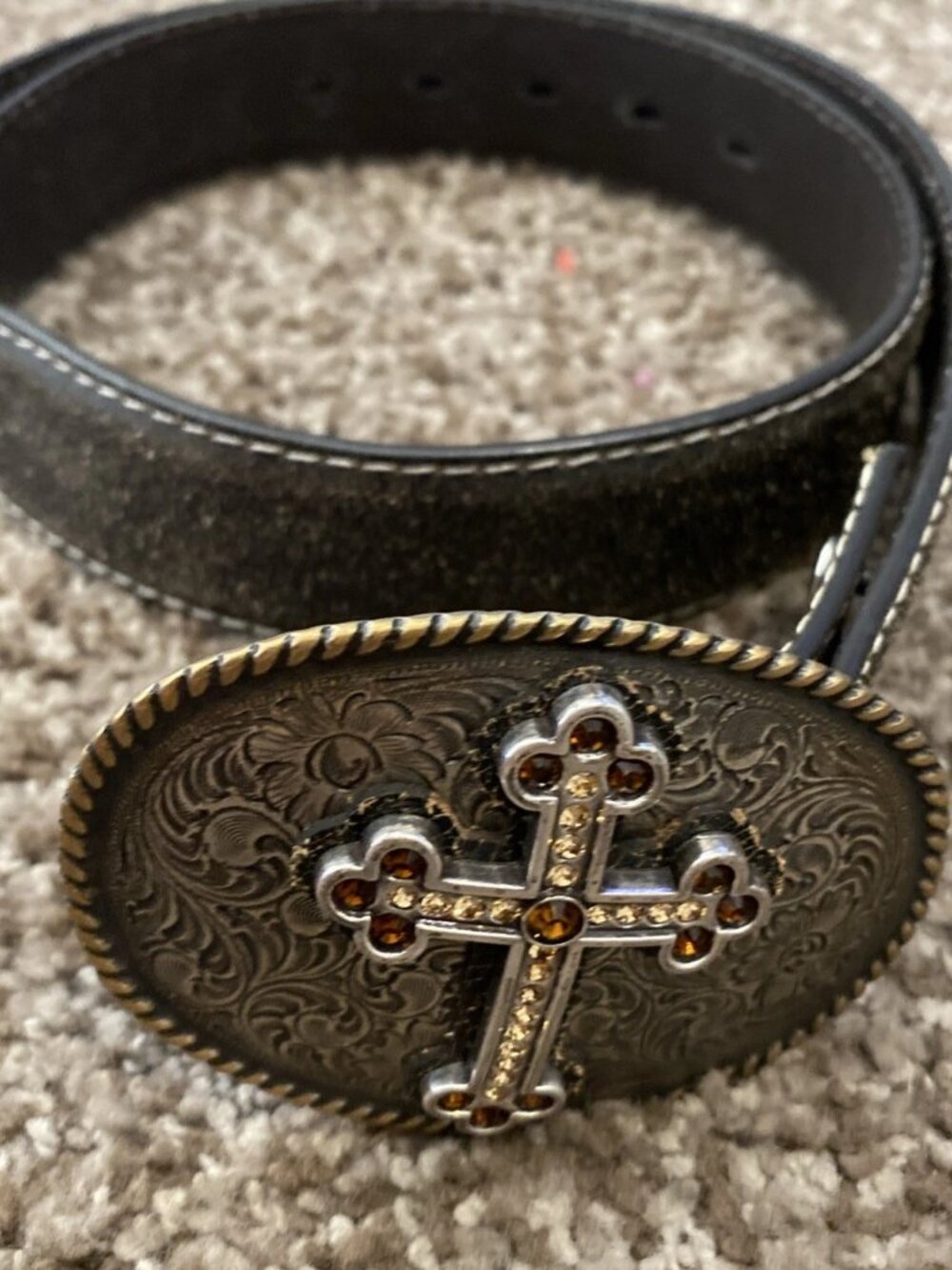NOCONA 3444202 Women's Cross Vintage Crackle Buckle + Leather Belt Brown - Small